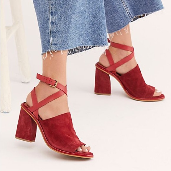 red suede strappy heels